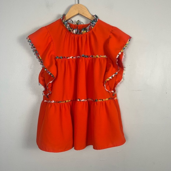 Crosby by Mollie Burch Blakely colorful bright orange tiered ruffle blouse small - Picture 3 of 10